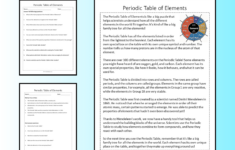 Periodic Table Of Elements Reading Comprehension Passage Printable pertaining to Periodic Table Reading Comprehension Worksheet