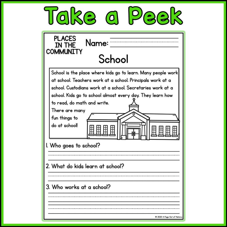 Places In The Community Reading Comprehension Passages | K-2 with Community Reading Comprehension Worksheets