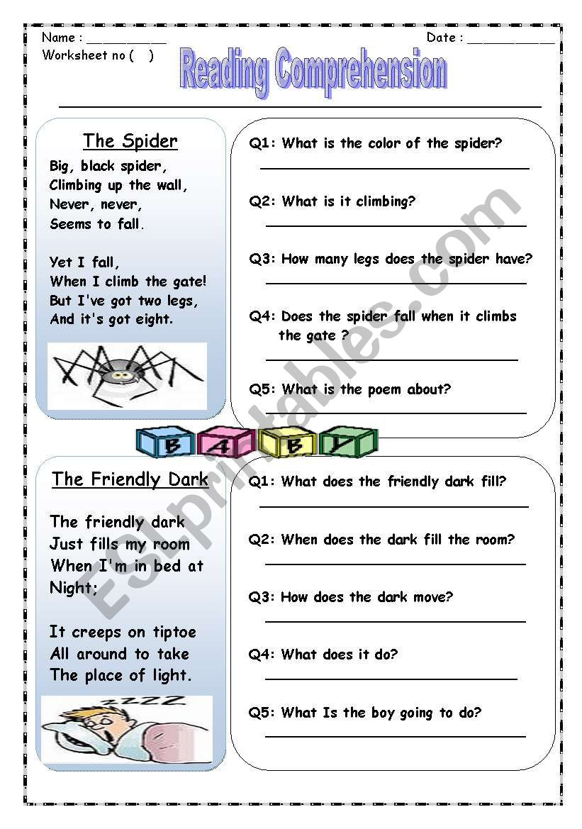 Poem Reading Comprehension - Esl Worksheetsweetsuna intended for Poetry Reading Comprehension Worksheets