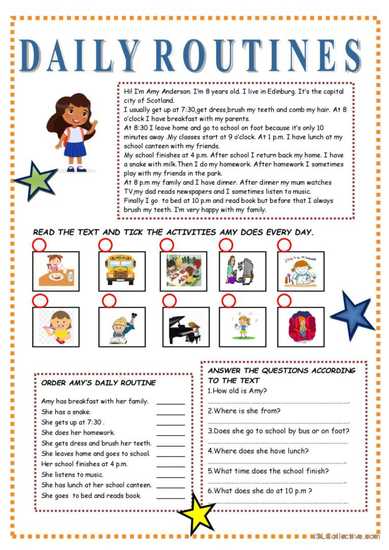 Present Simple Tense -Daily Routines: English Esl Worksheets Pdf &amp;amp; Doc throughout Reading Comprehension Worksheets Daily Routines