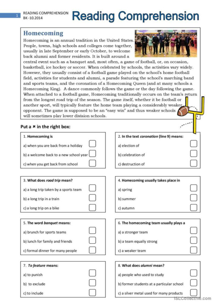 Reading Comprehension Worksheets Junior High