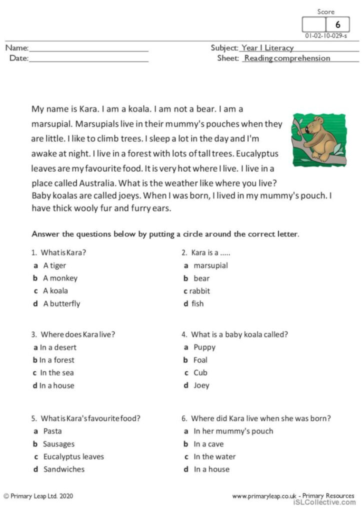 Reading Comprehension With Multiple Choice Questions Worksheets