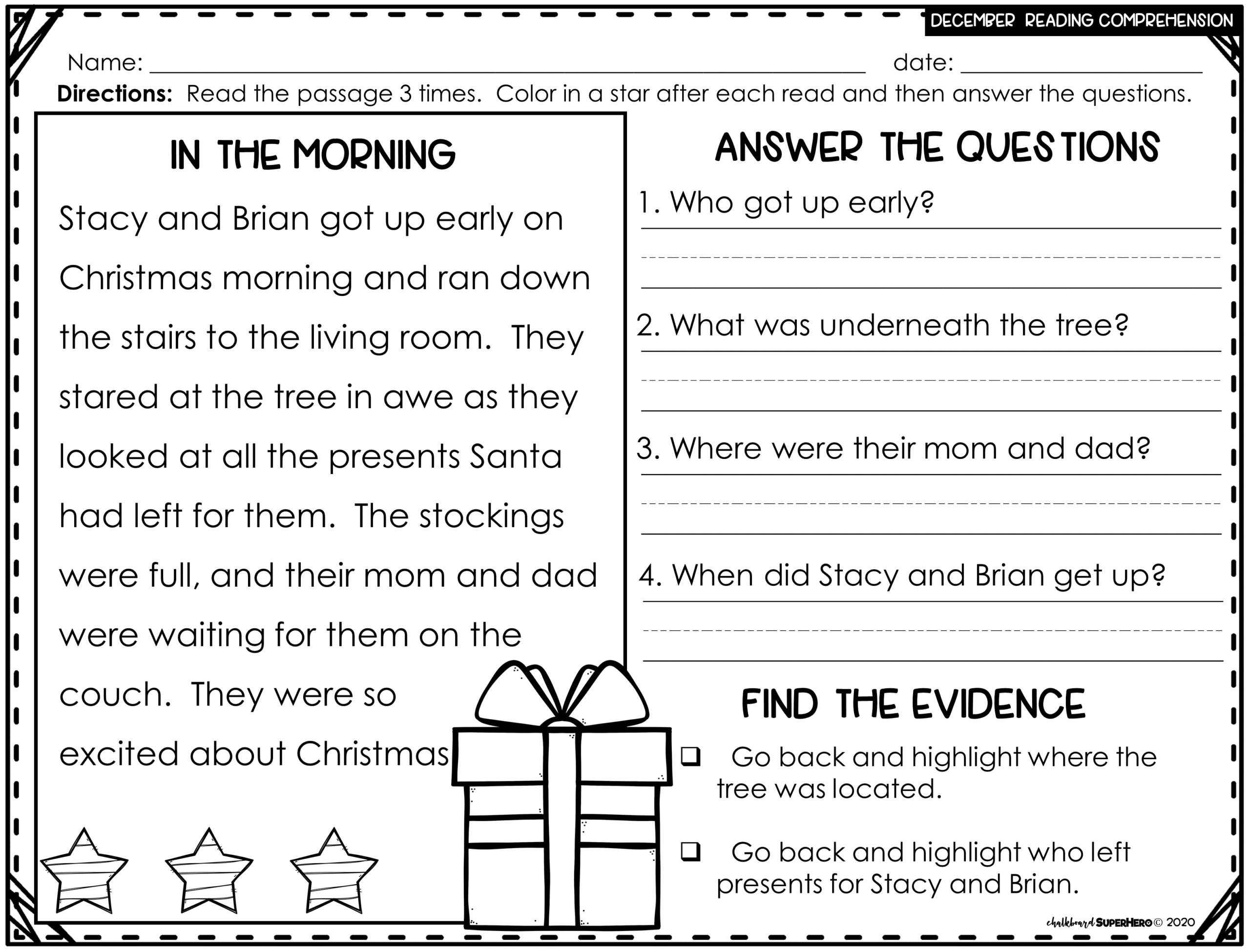 Reading Comprehension Answering Wh Questions {December} 3 Levels regarding December Reading Comprehension Worksheets