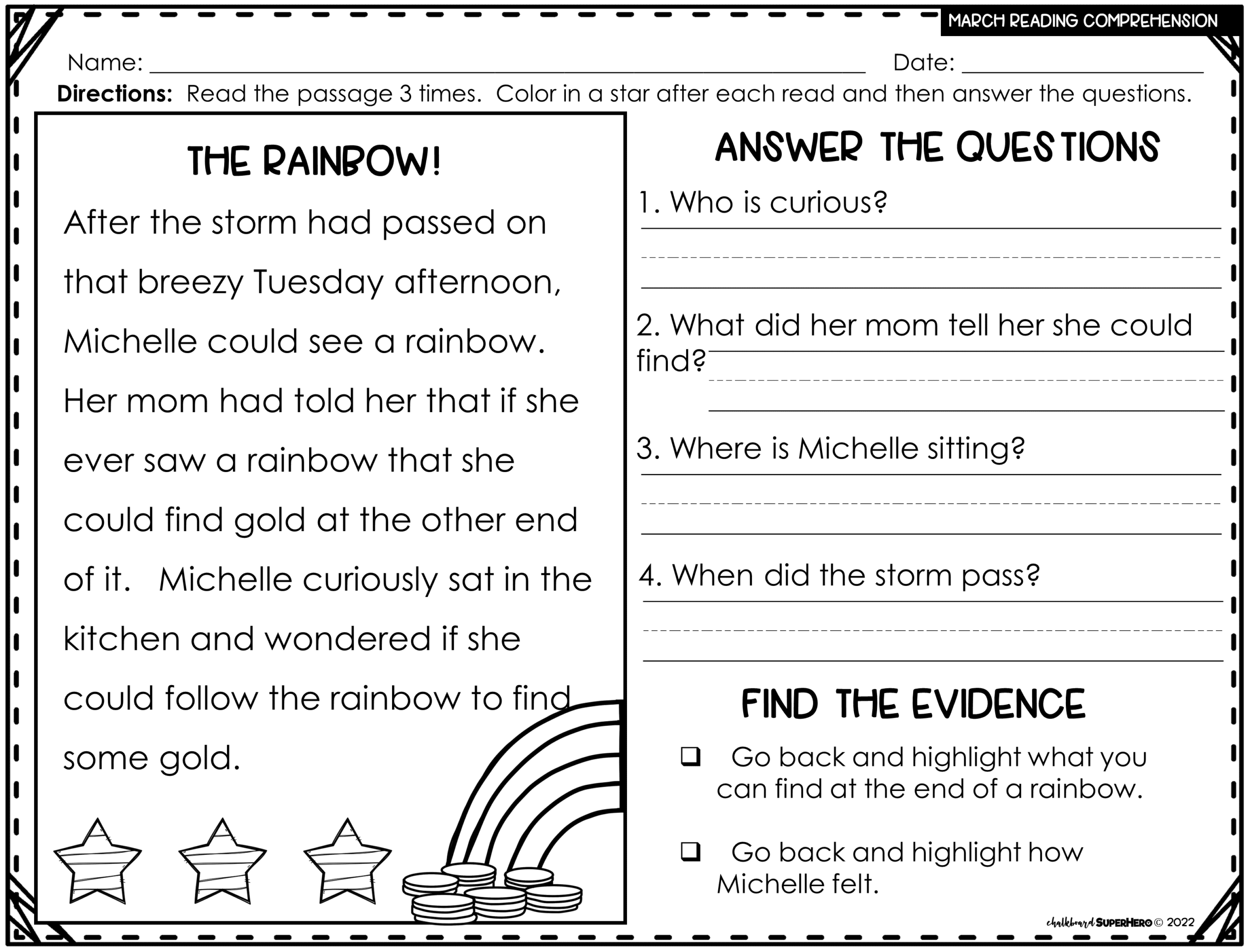 Reading Comprehension Answering Wh Questions {March} 3 Levels regarding March Reading Comprehension Worksheets