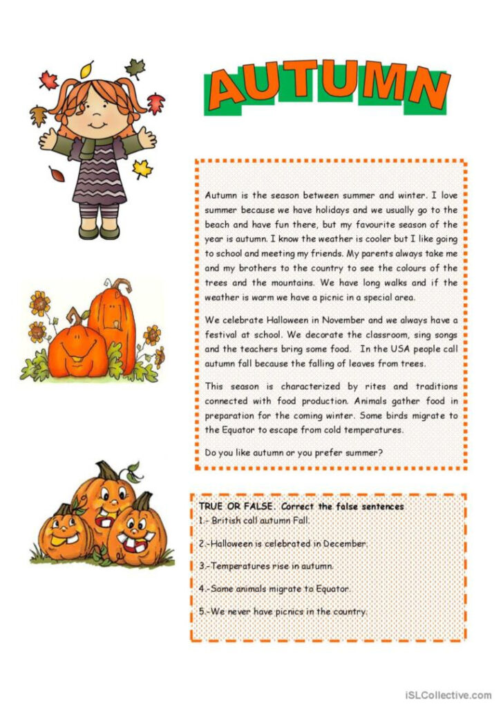 Autumn Reading Comprehension Worksheets