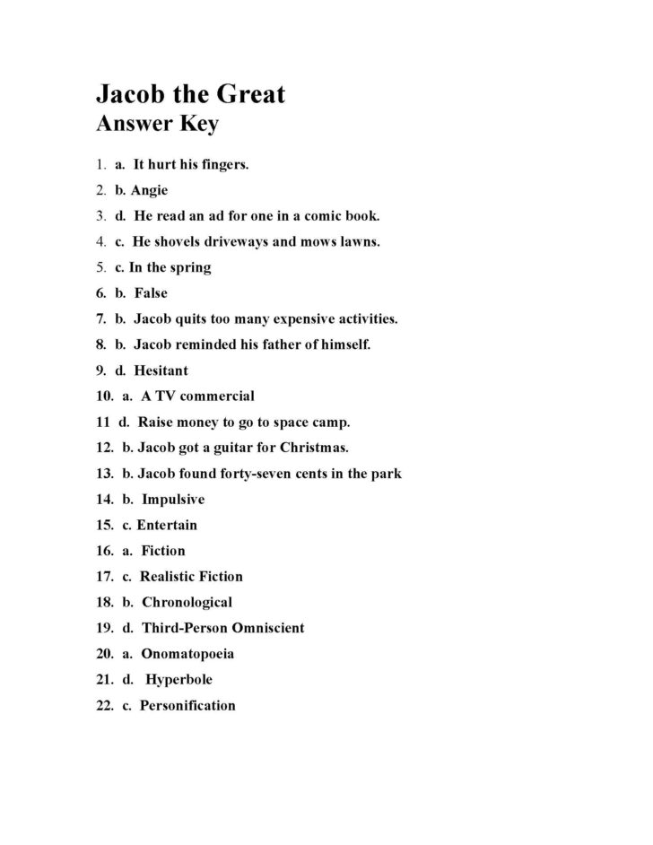 Reading Comprehension Worksheets Answer Key