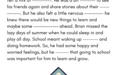 Reading Comprehension: Fill In The Blanks Brian'S Back To School - intended for Fill in the Blank Reading Comprehension Worksheets