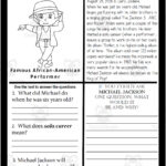Reading Comprehension For Black History Month: Michael Jackson Inside Black History Month Reading Comprehension Worksheets