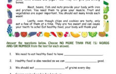 Reading Comprehension Healthy Food Worksheet in Health Reading Comprehension Worksheets