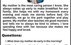 Reading Comprehension My Mother With Answer regarding Reading Comprehension Worksheets With Answers