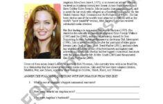 Reading Comprehension Prompt -Celebrity Angelina Jolie - Esl pertaining to Celebrity Reading Comprehension Worksheets