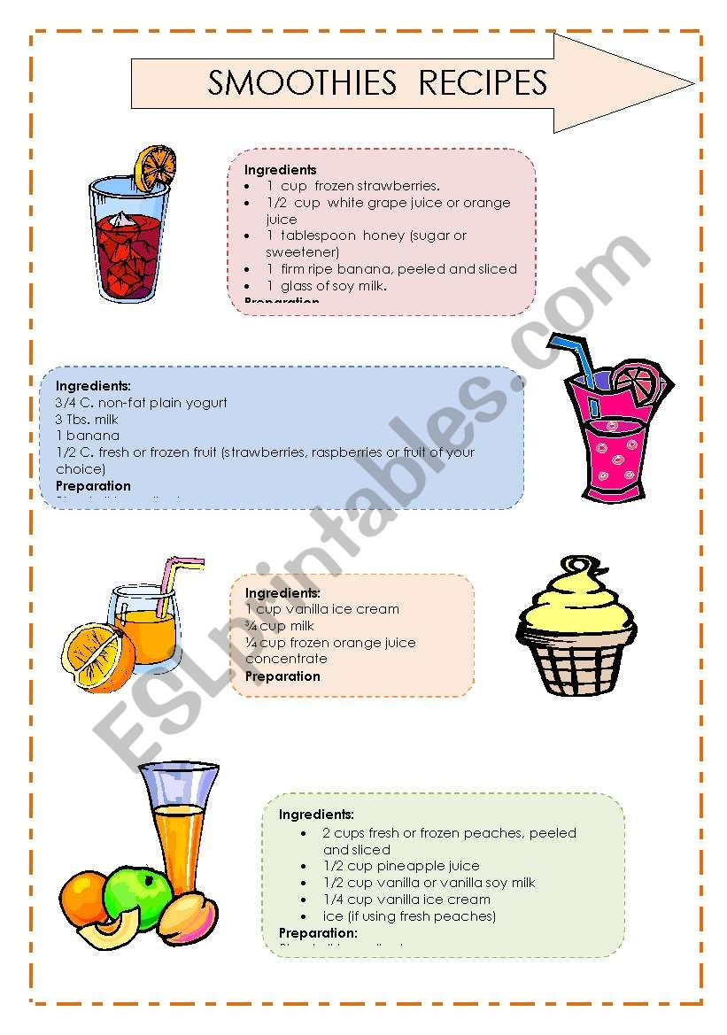 Reading Comprehension - Smoothies´ Recipes 2-2 - Esl Worksheet with regard to Recipe Reading Comprehension Worksheets