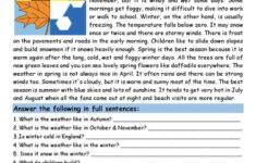 Reading Comprehension: The Weather I…: English Esl Worksheets Pdf with Reading Comprehension Worksheets Uk