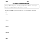 Reading Comprehension Worksheets | Five W'S Reading Comprehension Regarding 5 Ws Reading Comprehension Worksheet Free