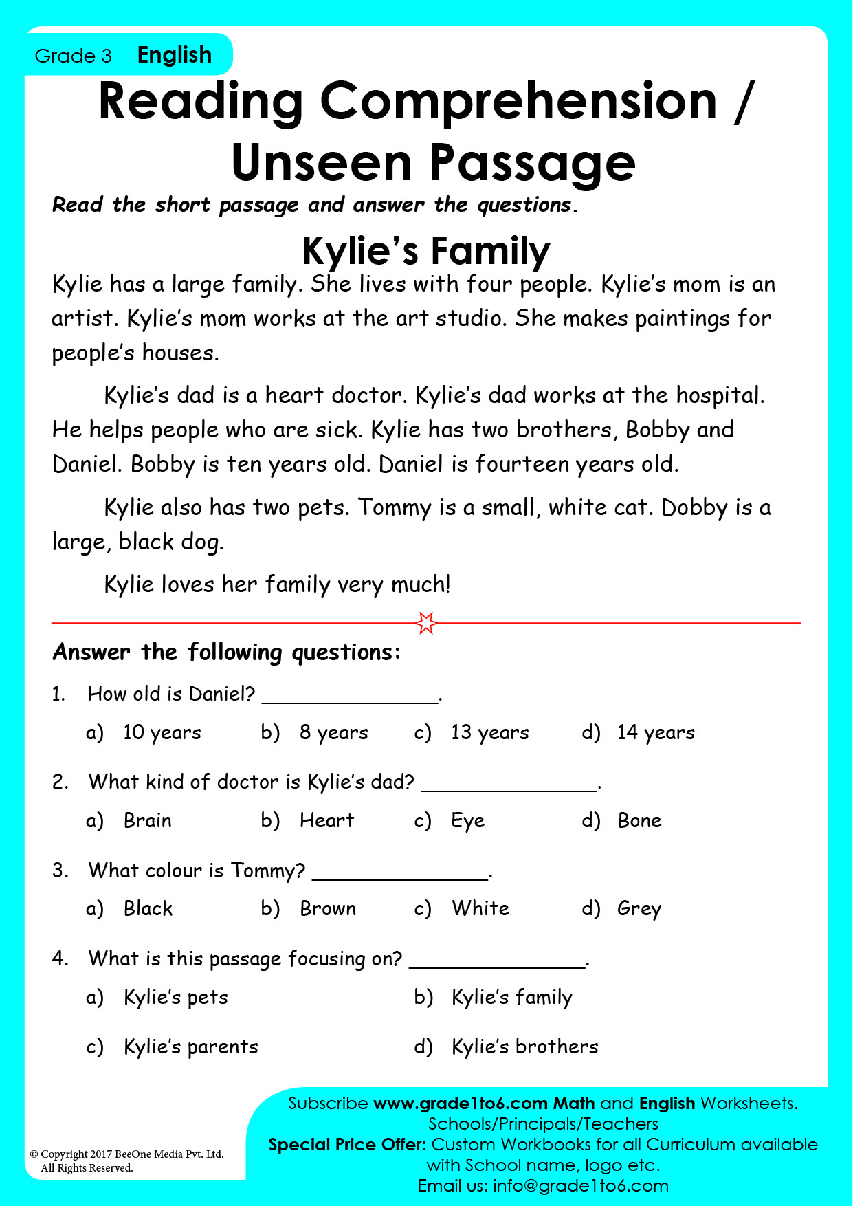 Reading Comprehension Worksheets For Grade 3 | Grade1To6 pertaining to Reading Comprehension Worksheets For Grade 3
