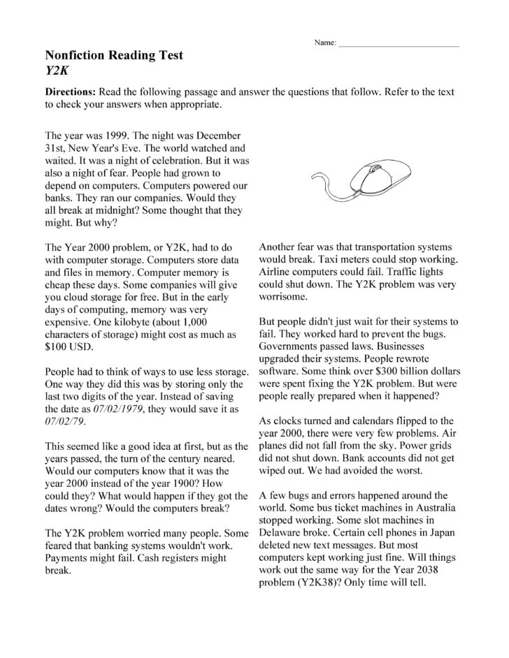 Free Reading Comprehension Worksheets For Adults