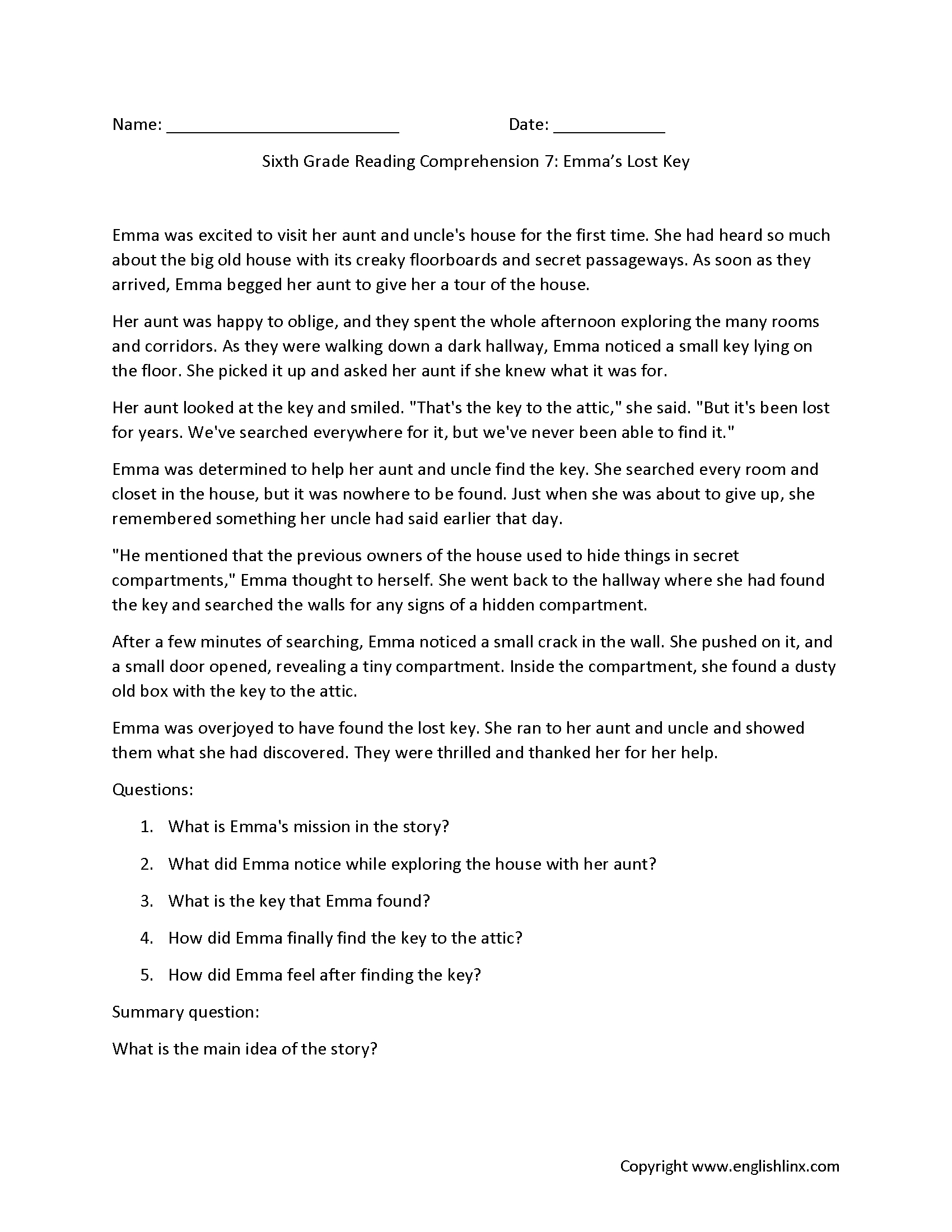 Reading Comprehension Worksheets | Sixth Grade Reading intended for Grade 6 Reading Comprehension Worksheets