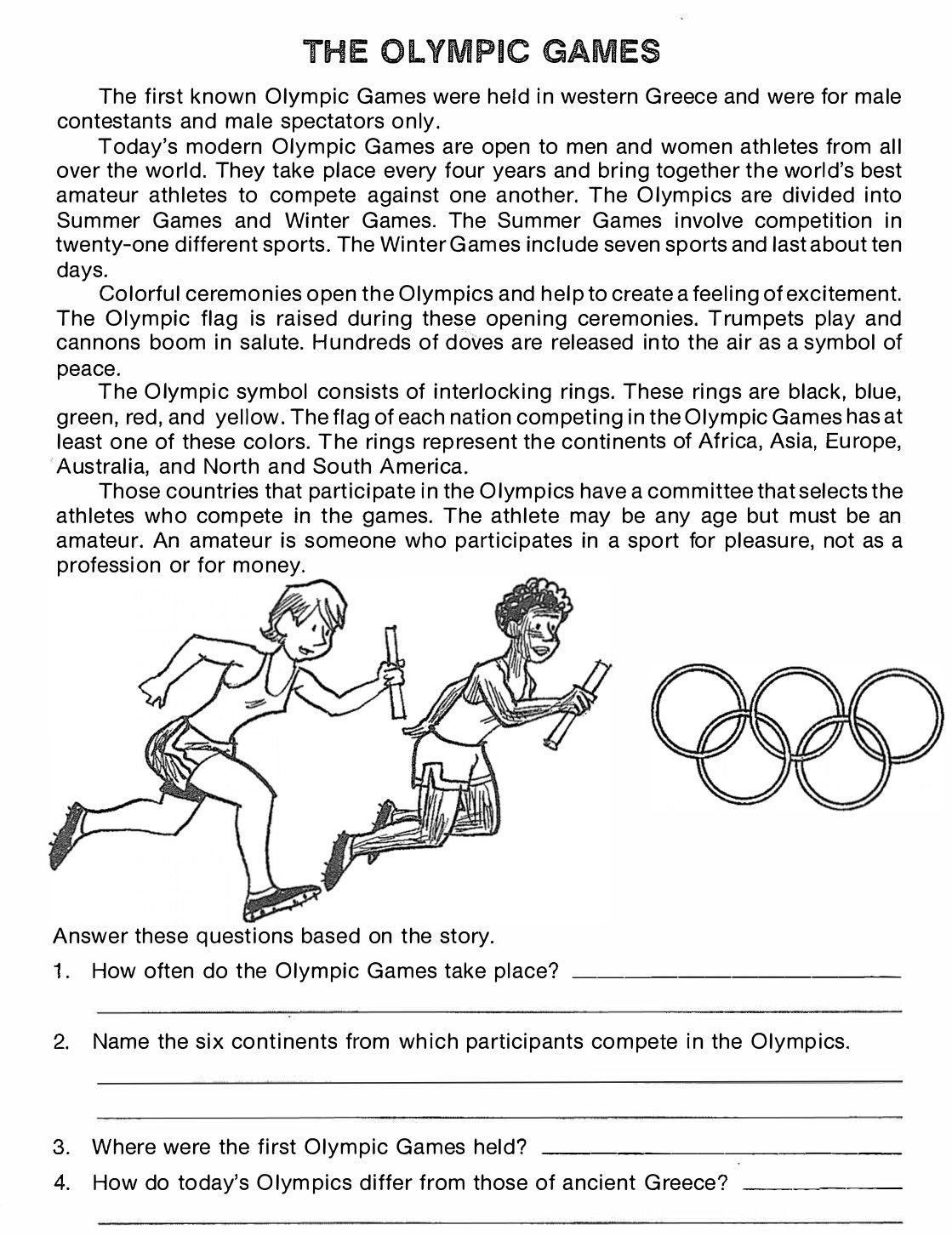 Reading Skills - Famous People - The Olympics regarding Olympics Reading Comprehension Worksheets