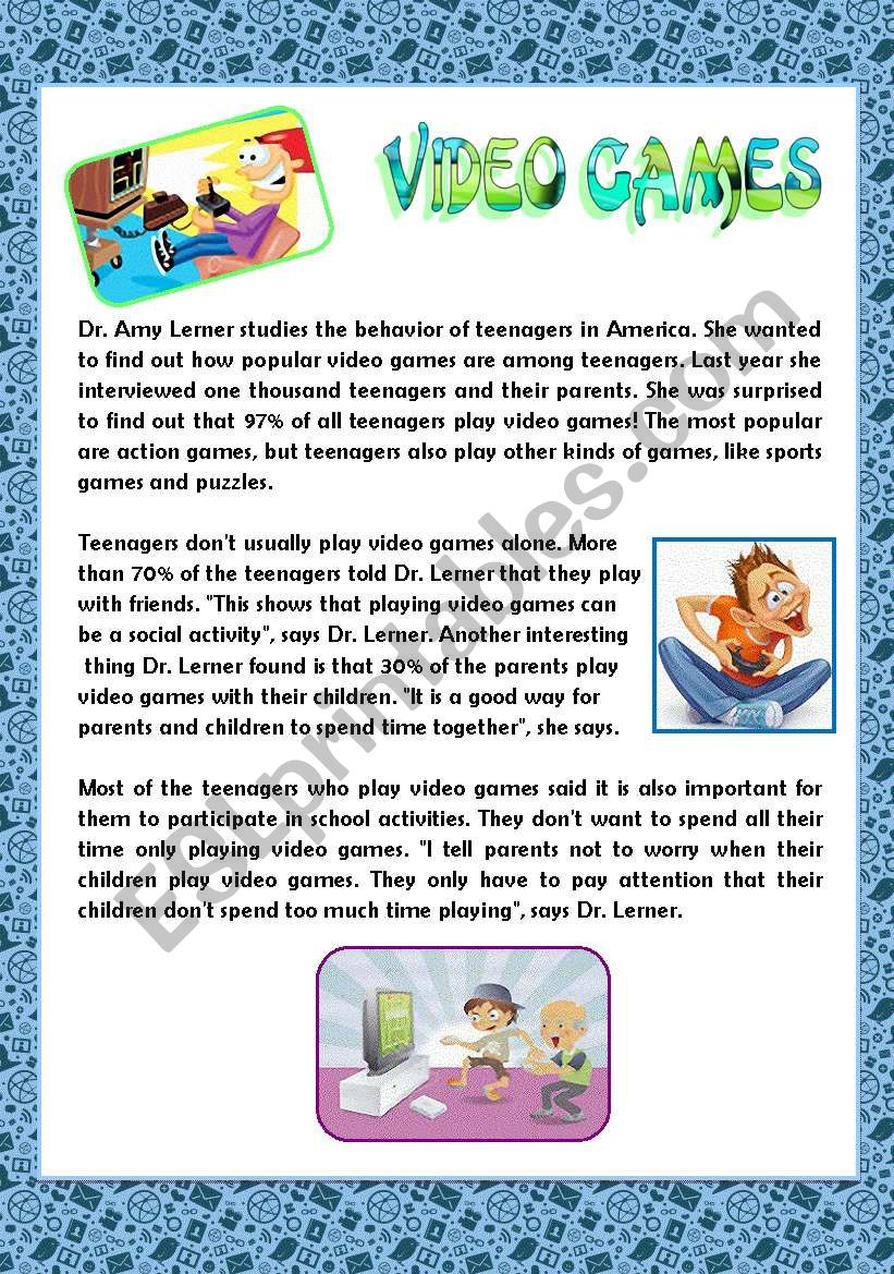 Reading- Video Games - Esl Worksheettal_Kivity for Reading Comprehension Worksheets About Video Games