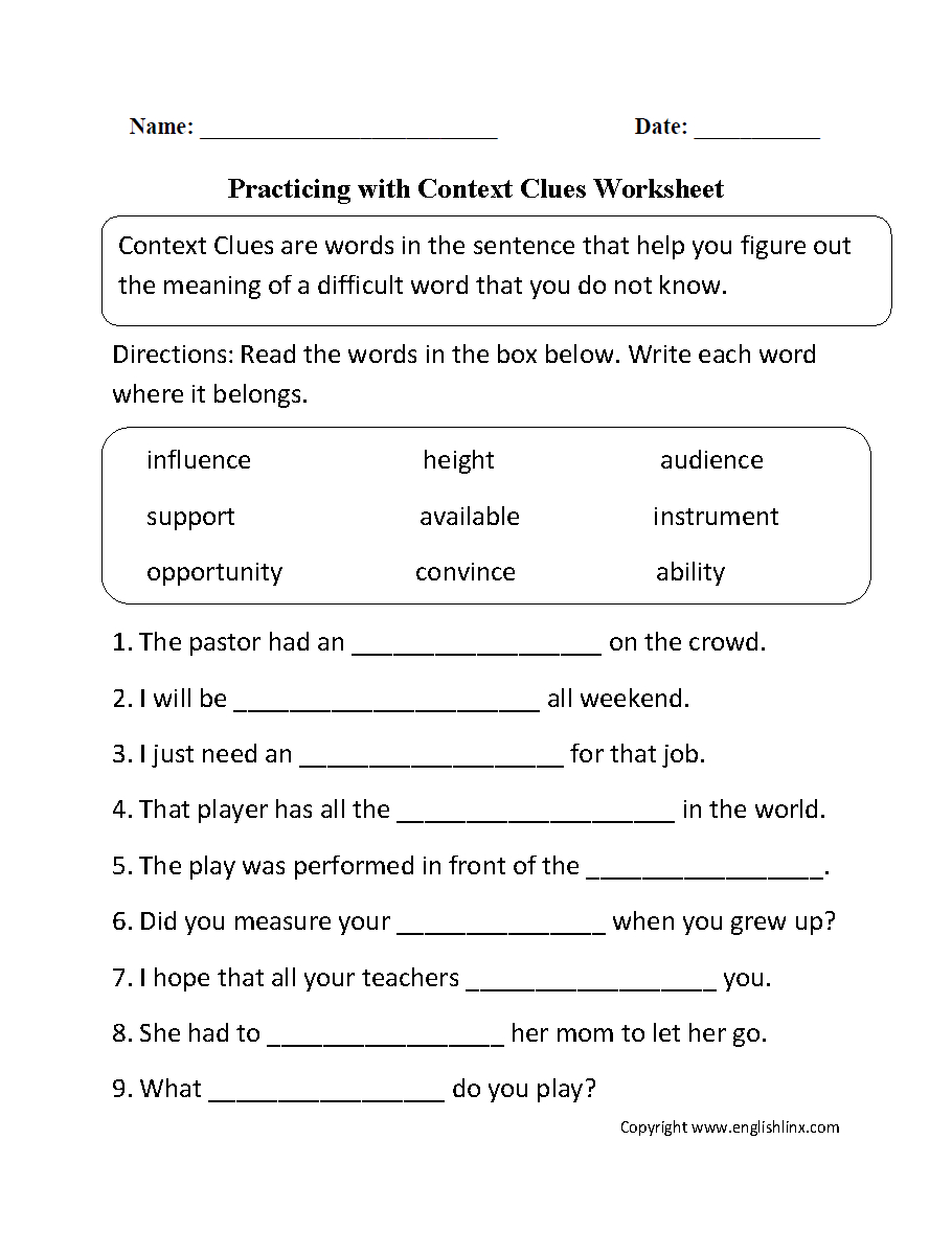 Reading Worksheets | Context Clues Worksheets inside Context Clues Reading Comprehension Worksheets