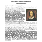 Reading Worksheets | Eighth Grade Reading Worksheets With William Shakespeare Reading Comprehension Worksheet