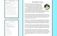 Renewable Energy Reading Comprehension Passage Printable Worksheet throughout Energy Reading Comprehension Worksheet