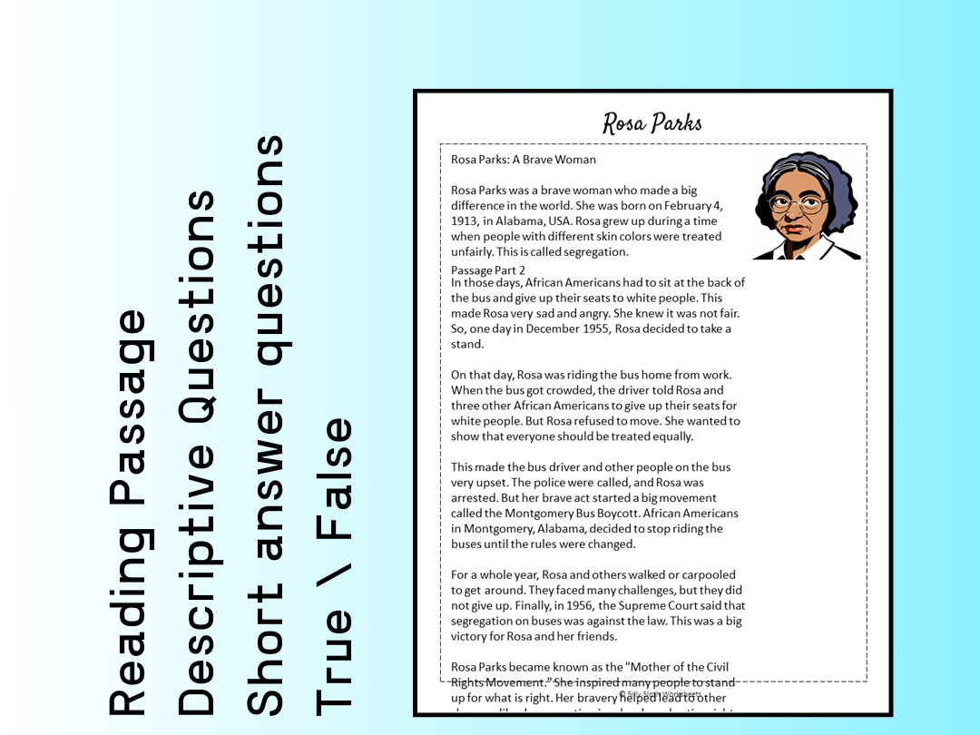 Rosa Parks Biography Reading Comprehension Passage Printable for Rosa Parks Reading Comprehension Worksheets Free