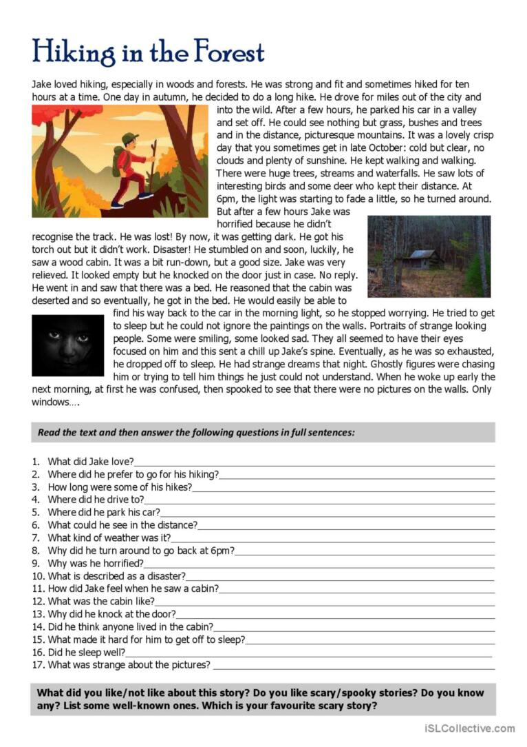 Scary Story: Hiking In The Forest: English Esl Worksheets Pdf &amp;amp; Doc throughout Scary Story Reading Comprehension Worksheets