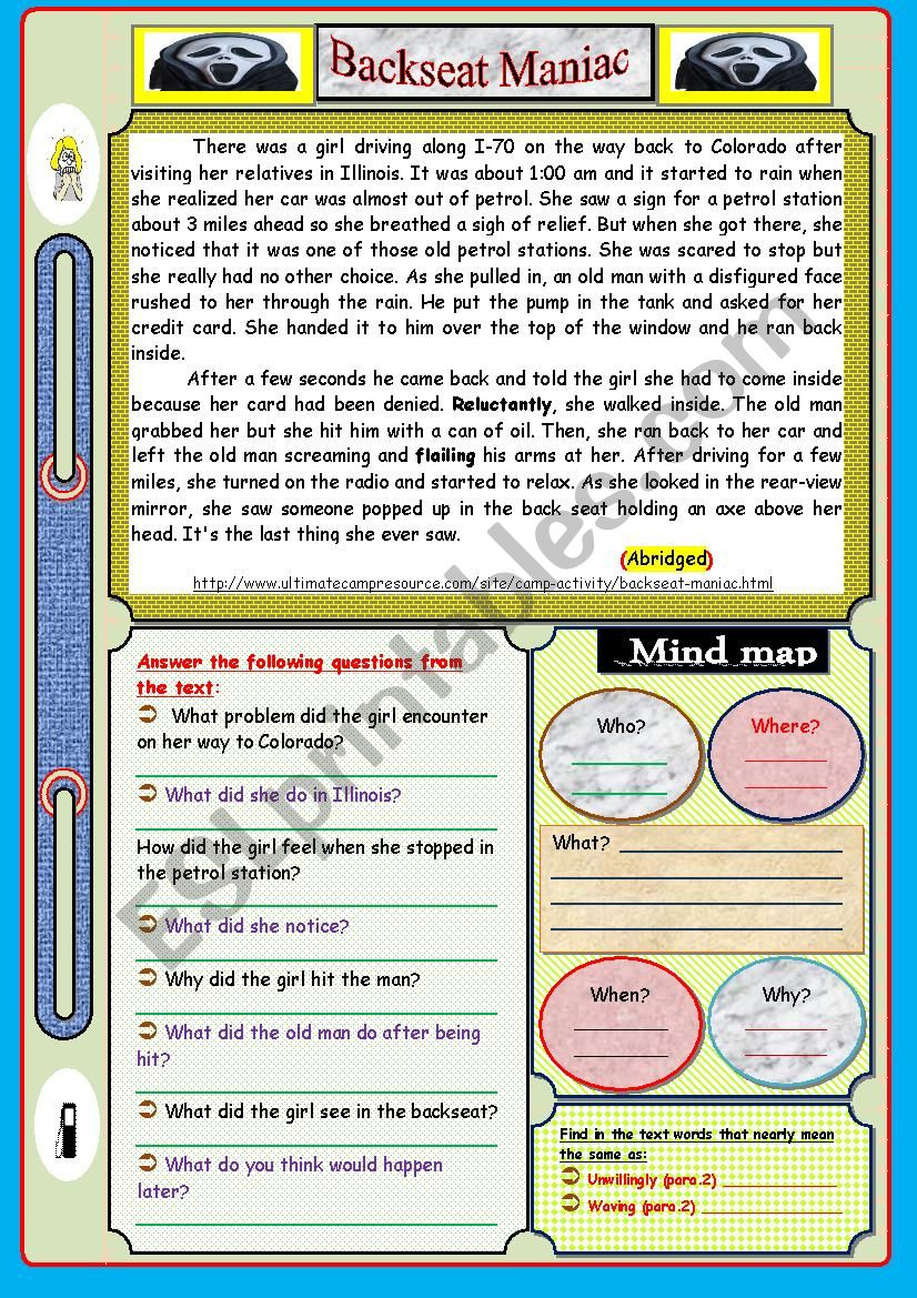 Scary Story : Reading Comprehension - Esl Worksheetferidrzg with Scary Story Reading Comprehension Worksheets