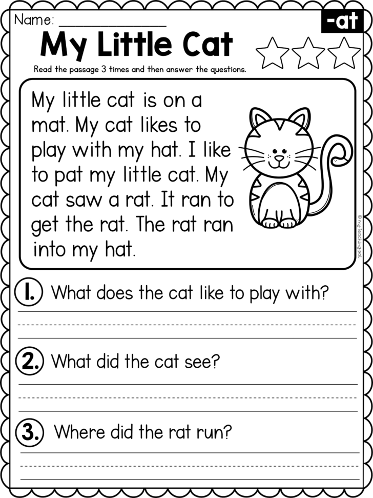Short Vowel Reading Comprehension Worksheets