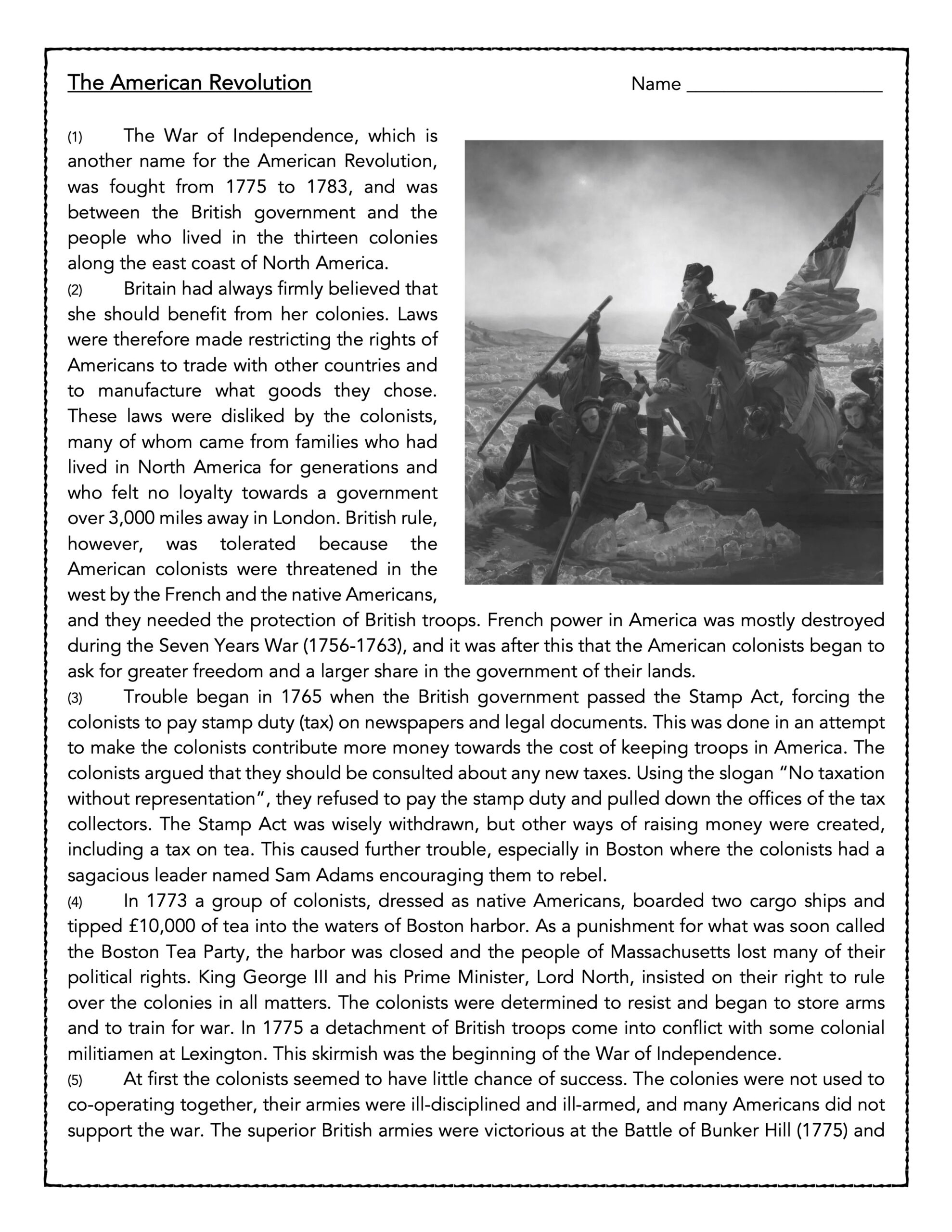 Simple History- The American Revolution - Classful for American Revolution Reading Comprehension Worksheets