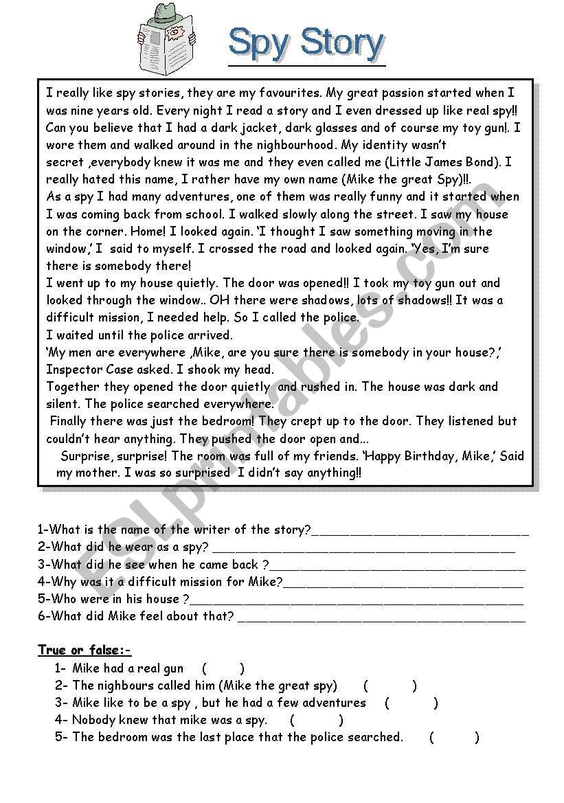 Spy Story (Reading Comprehension) - Esl Worksheetjazozo inside Real Life Reading Comprehension Worksheets