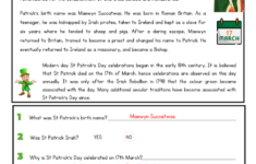 St Patrick'S Day Reading Comprehension Worksheets | Worksheetsgo throughout Reading Comprehension Worksheets With Answer Key