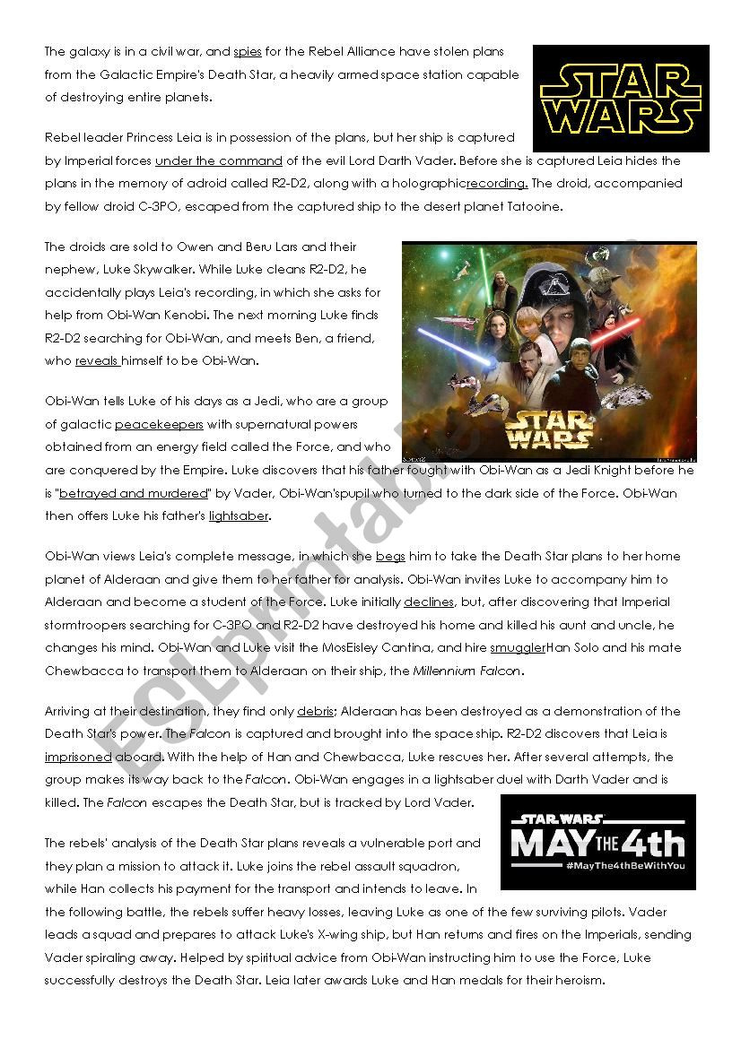 Star Wars Reading Comprehension - Esl Worksheetana Vidal Rabassa for Star Wars Reading Comprehension Worksheets