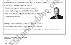 Steve Jobs - Esl Worksheetanto11 regarding Reading Comprehension Worksheet Steve Jobs Answer Key