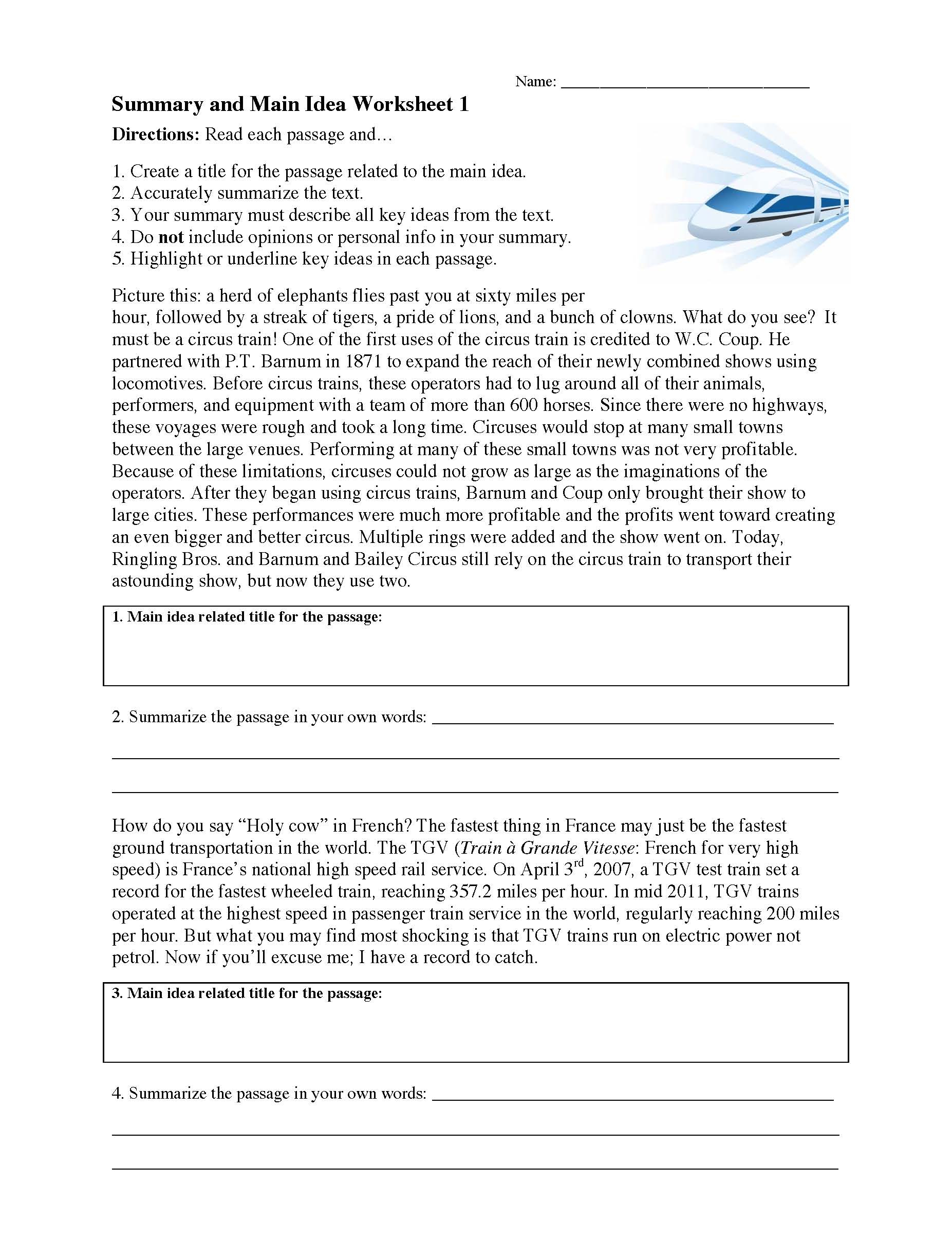 Summarizing Worksheet 1 | Reading Activity with Reading Comprehension Summarizing Worksheet