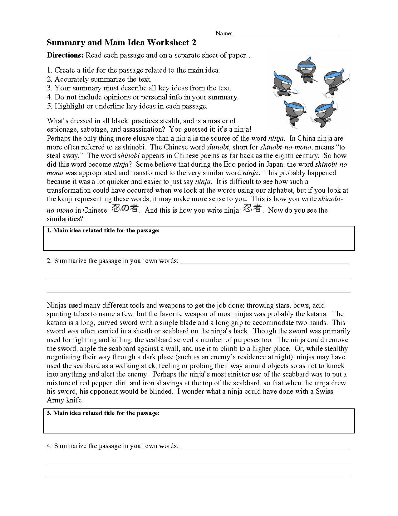 Summarizing Worksheet 2 | Reading Activity in Reading Comprehension Summarizing Worksheet