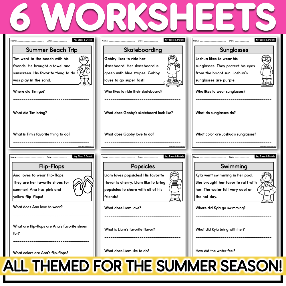 Summer Themed Reading Comprehension | Kindergarten &amp;amp; First Grade pertaining to Summer Themed Reading Comprehension Worksheets