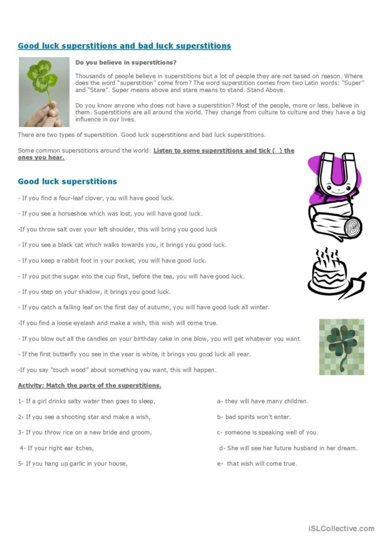 Superstitions And The Fisrt Conditio…: English Esl Worksheets Pdf throughout Superstition Reading Comprehension Worksheets