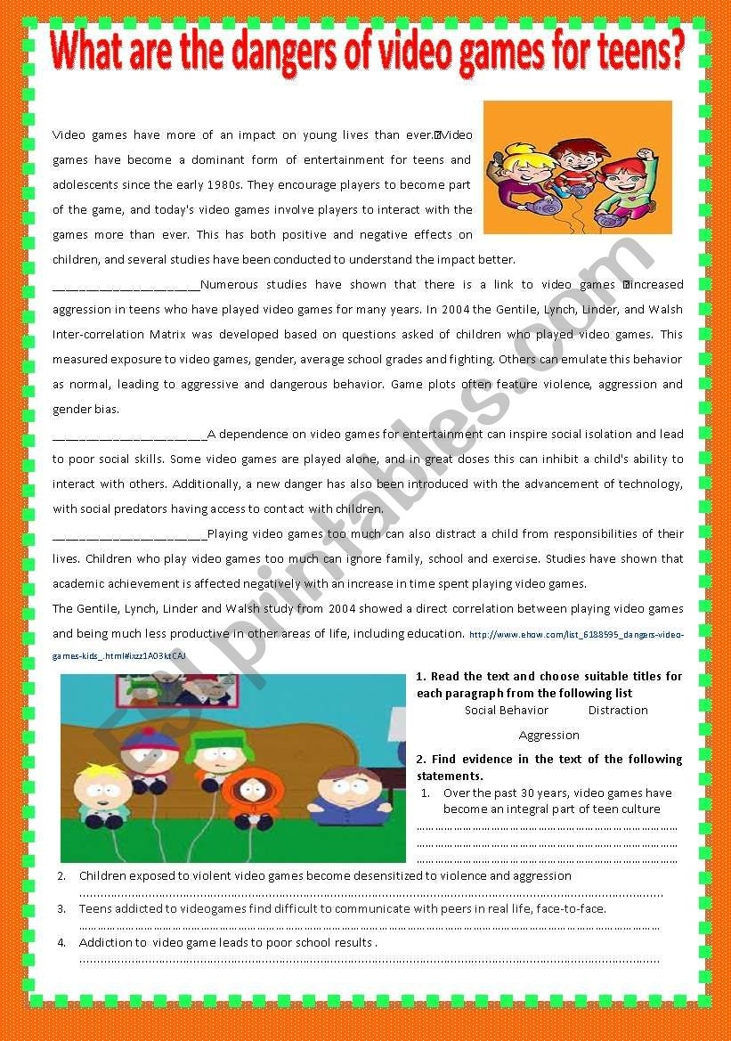 Teens And Video Games - Esl Worksheetpatties with Reading Comprehension Worksheets About Video Games