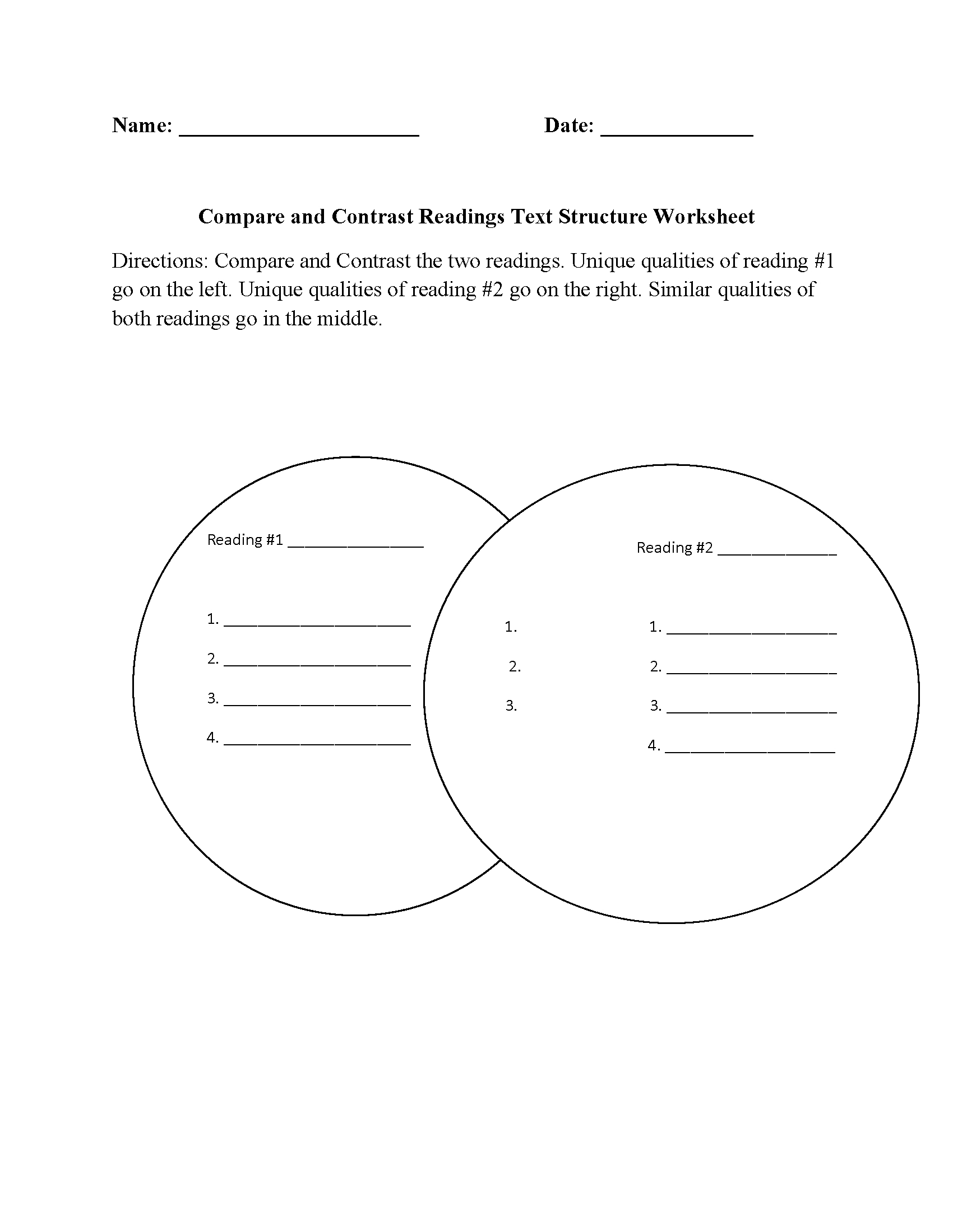 Text Structure Worksheets | Compare And Contrast Readings Text with regard to Reading Comprehension Compare and Contrast Worksheets