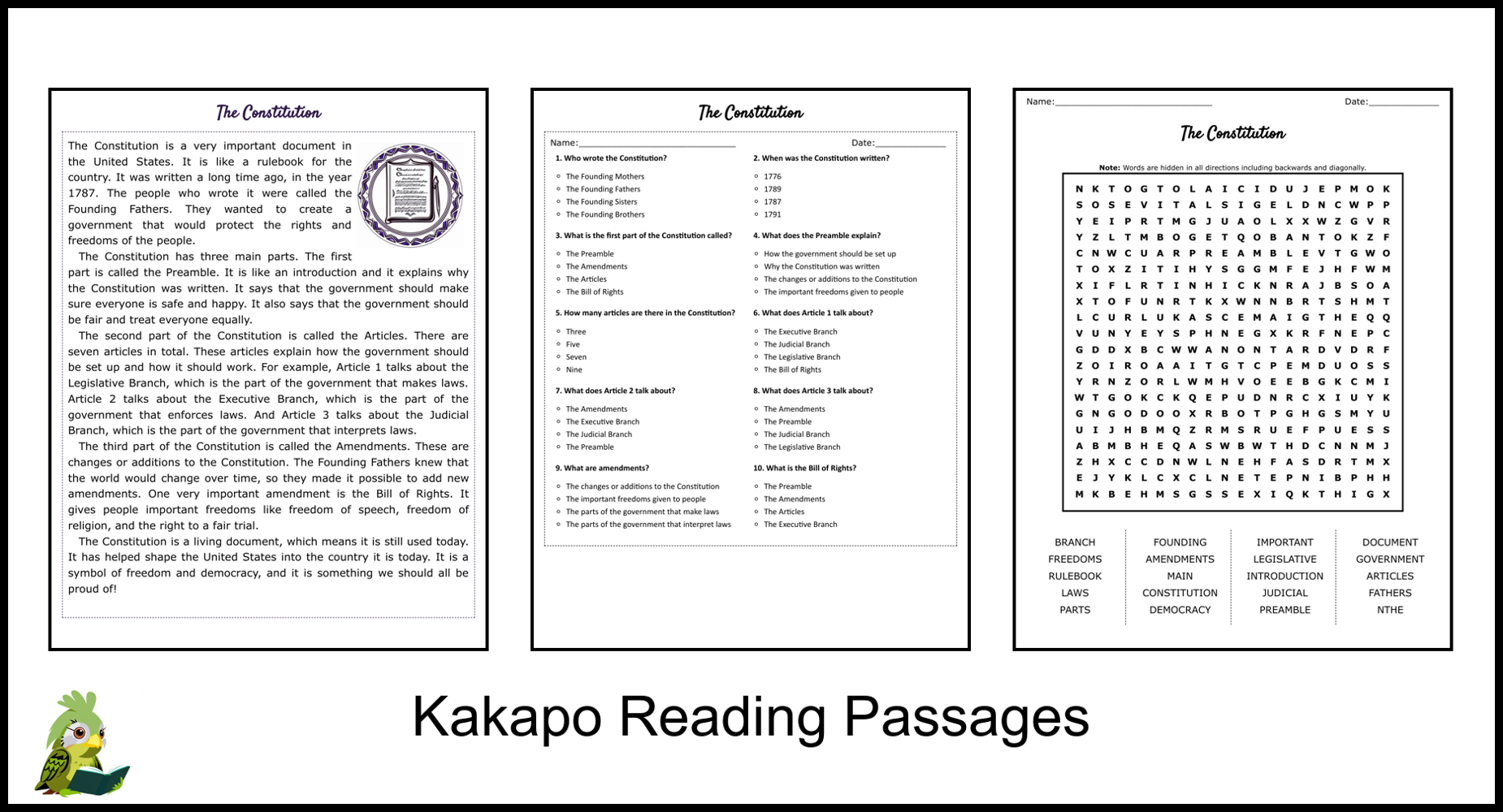 The Constitution Reading Comprehension And Word Search | Teaching regarding Us Constitution Reading Comprehension Worksheets
