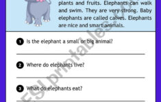 The Elephant - Reading Comprehension - Esl Worksheetdemeter2023 pertaining to Elephants Reading Comprehension Worksheet