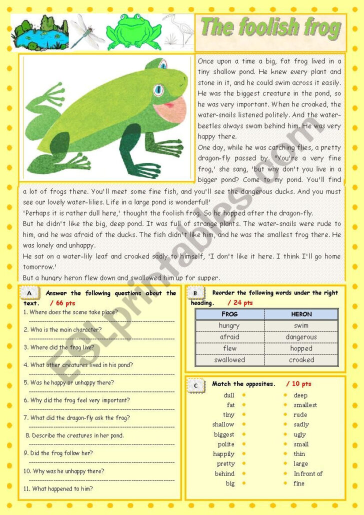 Frog Reading Comprehension Worksheets