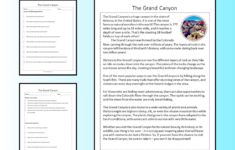 The Grand Canyon Reading Comprehension Passage Printable Worksheet pertaining to Grand Canyon Reading Comprehension Worksheet