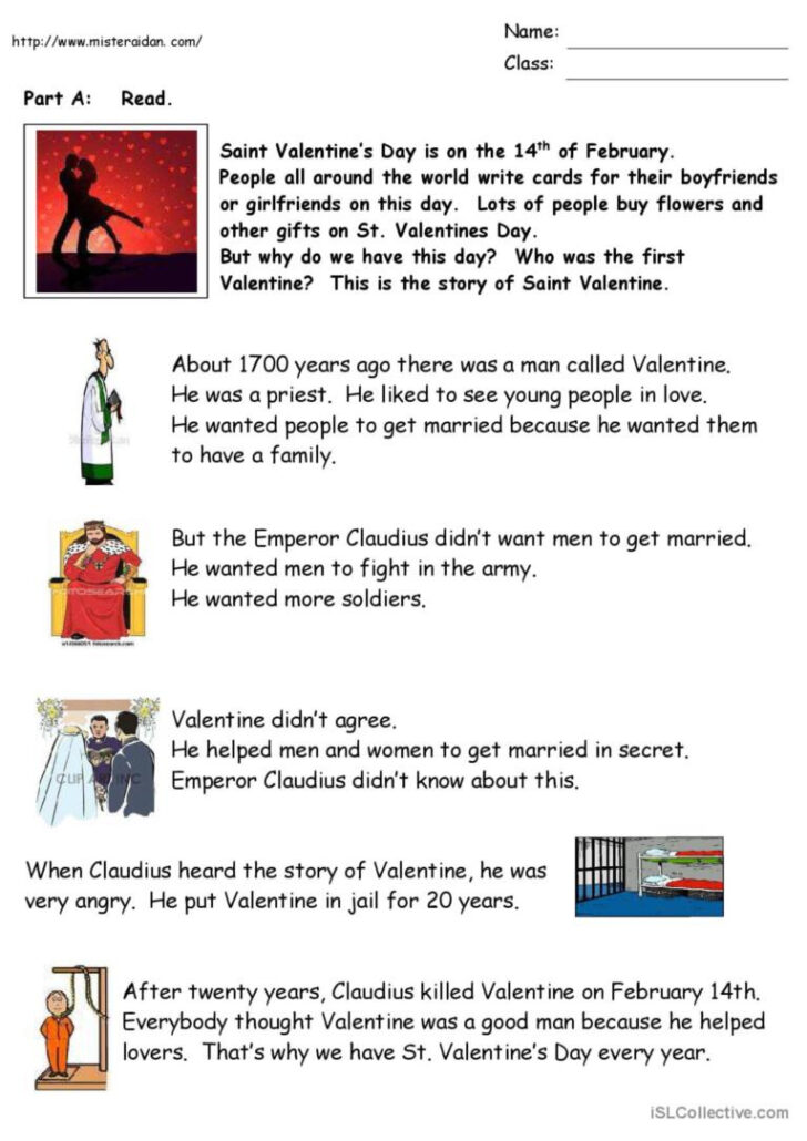 Free Valentine’s Day Reading Comprehension Worksheets