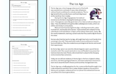 The Ice Age Reading Comprehension Passage Printable Worksheet pertaining to Ice Age Reading Comprehension Worksheets