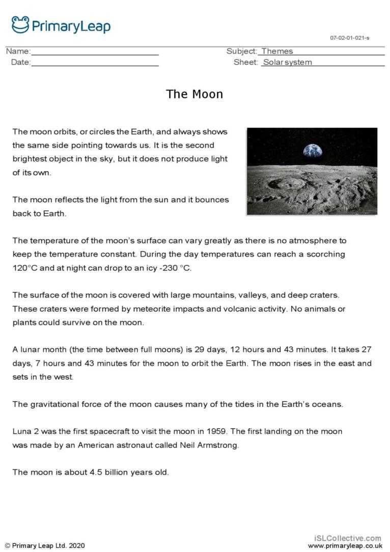 The Moon Reading Comprehension Creat…: English Esl Worksheets Pdf pertaining to Ks2 Reading Comprehension Worksheets