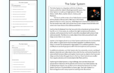 The Solar System Reading Comprehension Passage Printable Worksheet intended for Solar System Reading Comprehension Worksheets