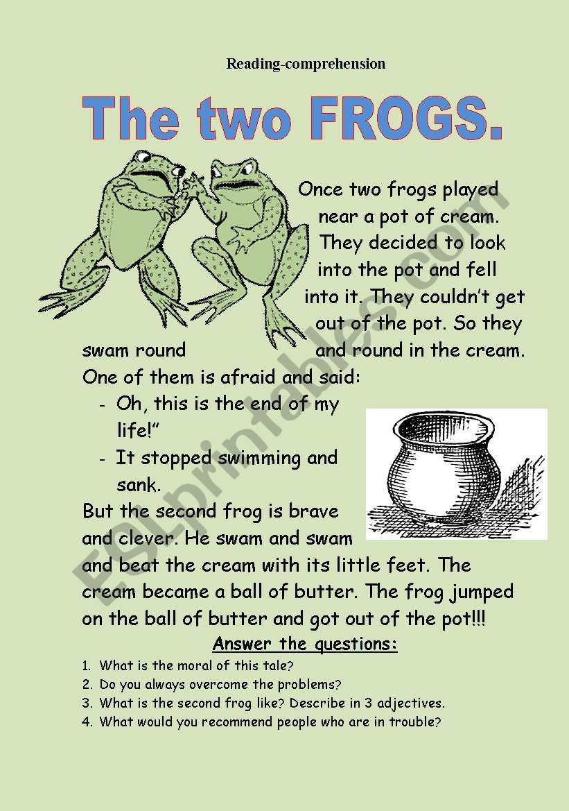 The Two Frogs. Reading-Comprehension. - Esl Worksheetnurikzhan for Frog Reading Comprehension Worksheets